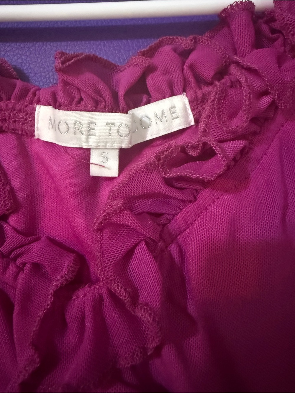 Fuchsia Ruched Mini Dress with Ruffle Neckline - Picture 2 of 5